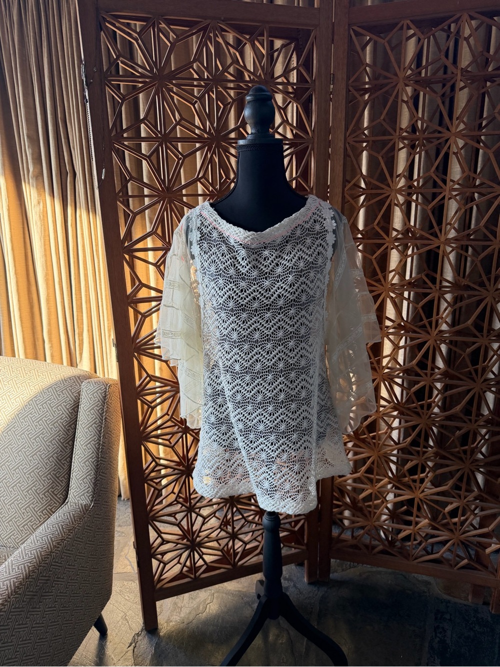 Free People Cream Crochet Lace Swim Coverup Tunic